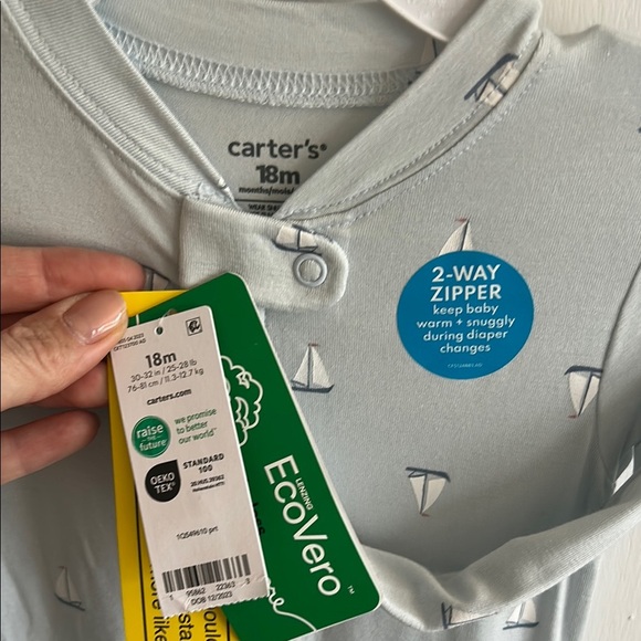 Carter's Light Blue Sailboat Print two wat zip pajamas - Picture 2 of 4